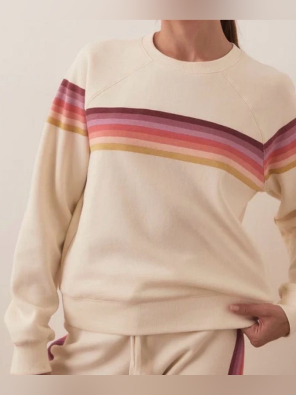 MARINE LAYER XS Coastal Resort Preppy Sunset Rainbow Anytime Sweatshirt Antique